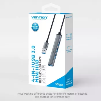 USB-Hub Vention CKOHB — 4-Port USB 3.2 Gen 1/USB 2.0 Hub, 0,15 m Kabel, grau Aluminium
