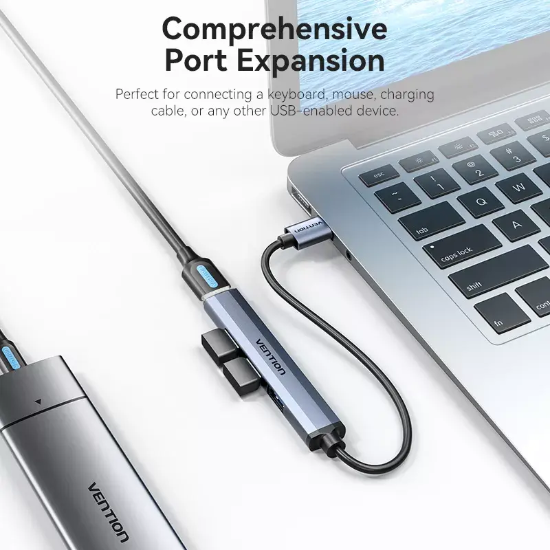 USB-Hub Vention CKOHB — 4-Port USB 3.2 Gen 1/USB 2.0 Hub, 0,15 m Kabel, grau Aluminium