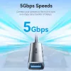 USB-Hub Vention CKOHB — 4-Port USB 3.2 Gen 1/USB 2.0 Hub, 0,15 m Kabel, grau Aluminium