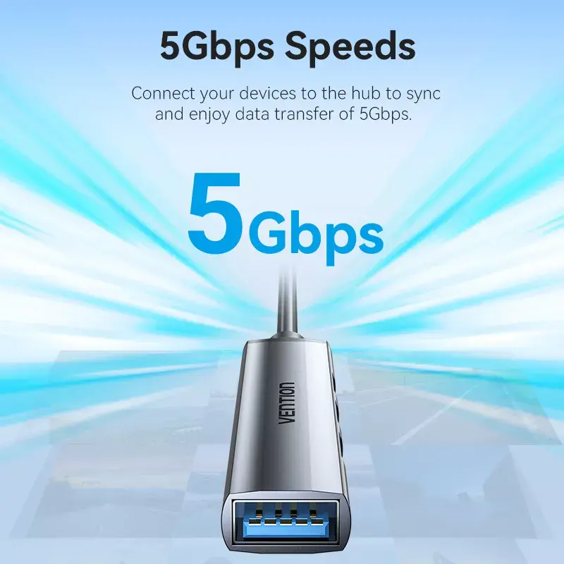 USB-Hub Vention CKOHB — 4-Port USB 3.2 Gen 1/USB 2.0 Hub, 0,15 m Kabel, grau Aluminium