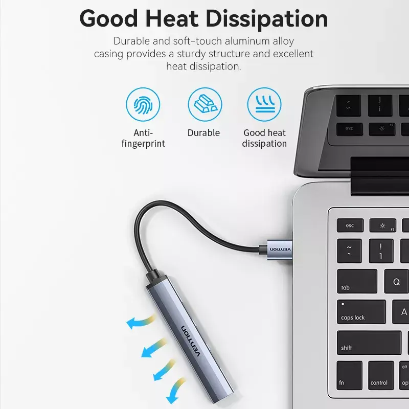 USB-Hub Vention CKOHB — 4-Port USB 3.2 Gen 1/USB 2.0 Hub, 0,15 m Kabel, grau Aluminium