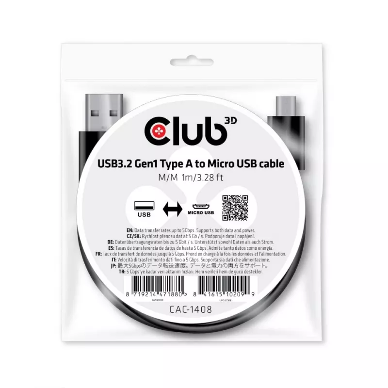 USB 3.2 Gen1 Typ-A auf Micro-USB Kabel M/M 1 m CLUB3D CAC-1408