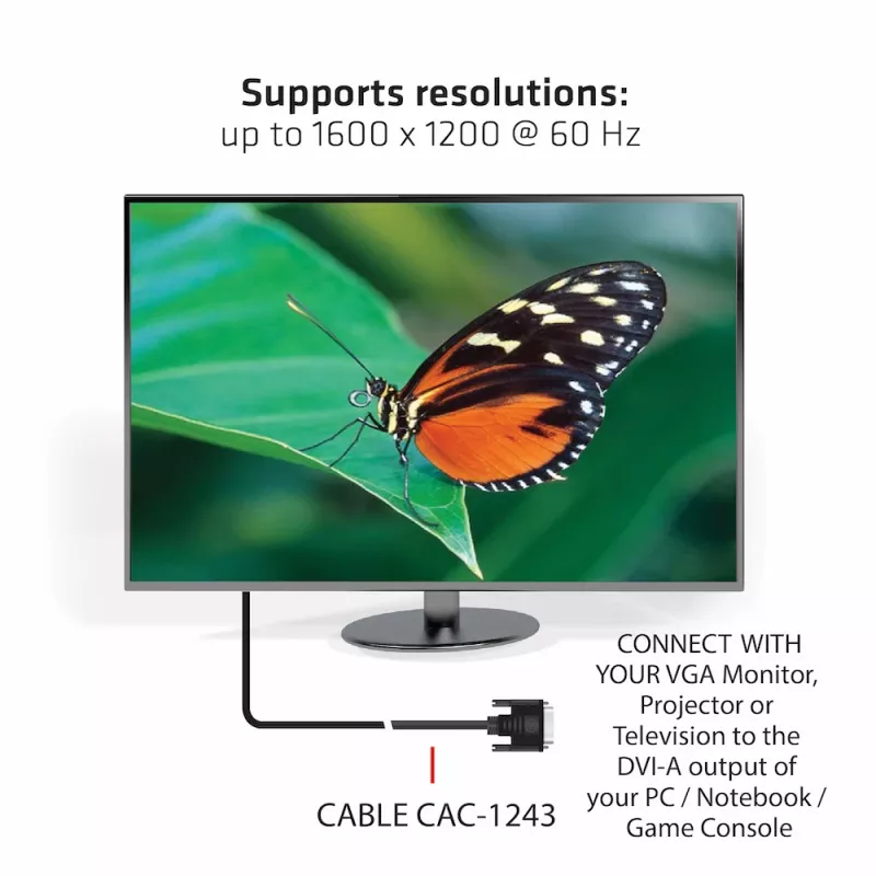 DVI-A-zu-VGA-Kabel M/M CLUB3D CAC-1243 3m 28 AWG Schwarz
