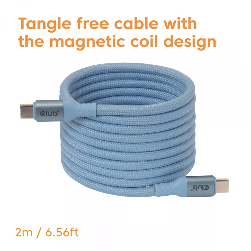 CLUB3D USB-C® Magnetic-Coil 240W PD3.1 Blaues Kabel 2m / 6.56ft Schnellladung