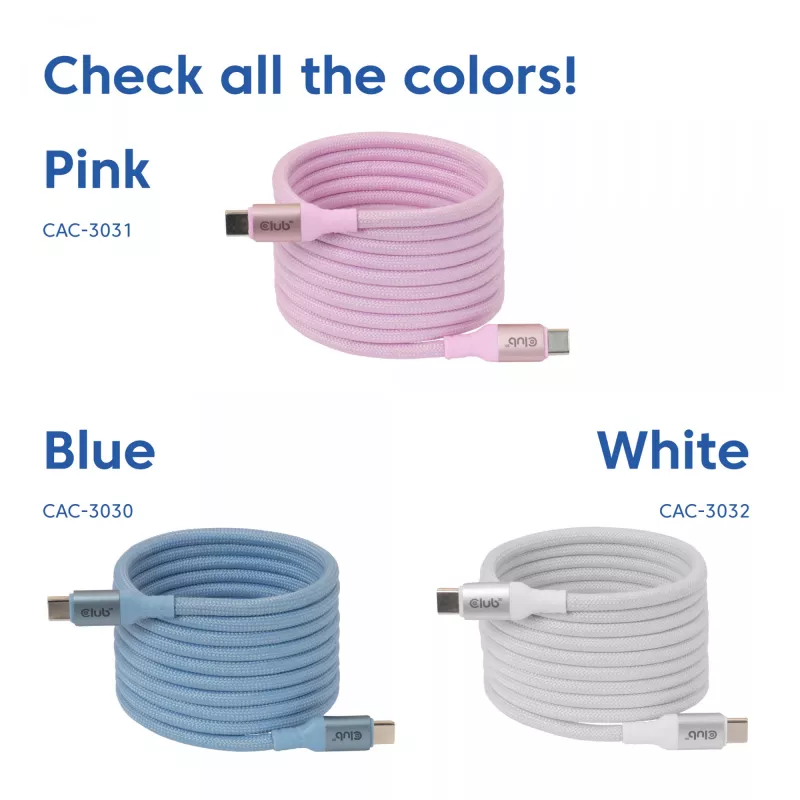 CLUB3D USB-C Magnetic-Coil 240W Pink Kabel 2m USB 2.0
