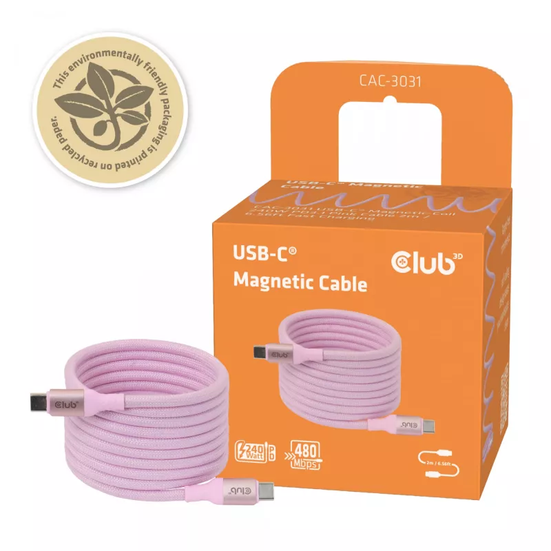 CLUB3D USB-C Magnetic-Coil 240W Pink Kabel 2m USB 2.0