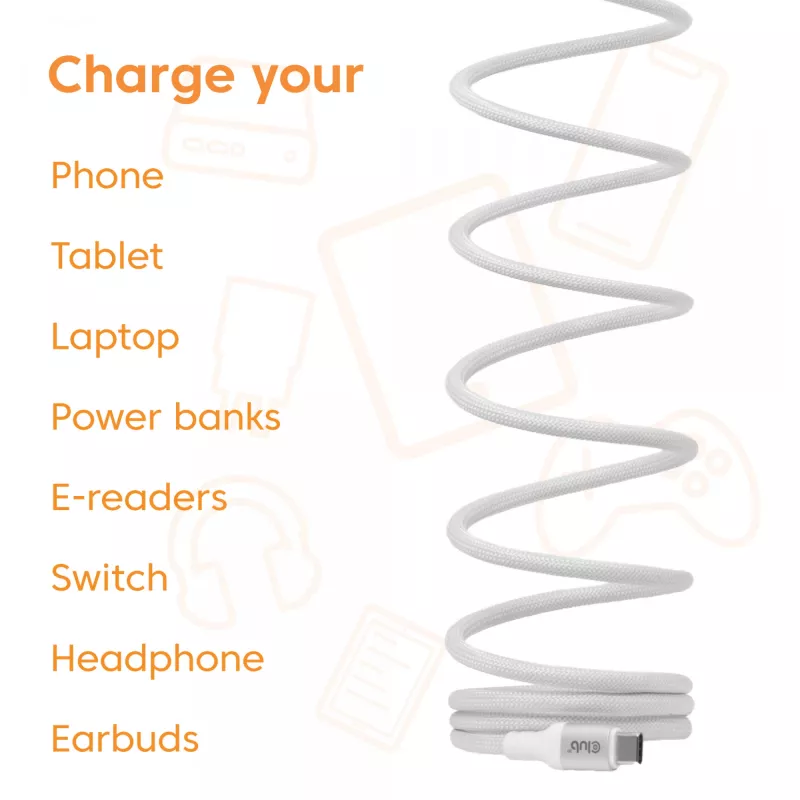 USB-C Magnetic-Coil-Kabel Club 3D CAC-3032 — weiß, Magnetspulen-Design für Laden und Datenübertragung