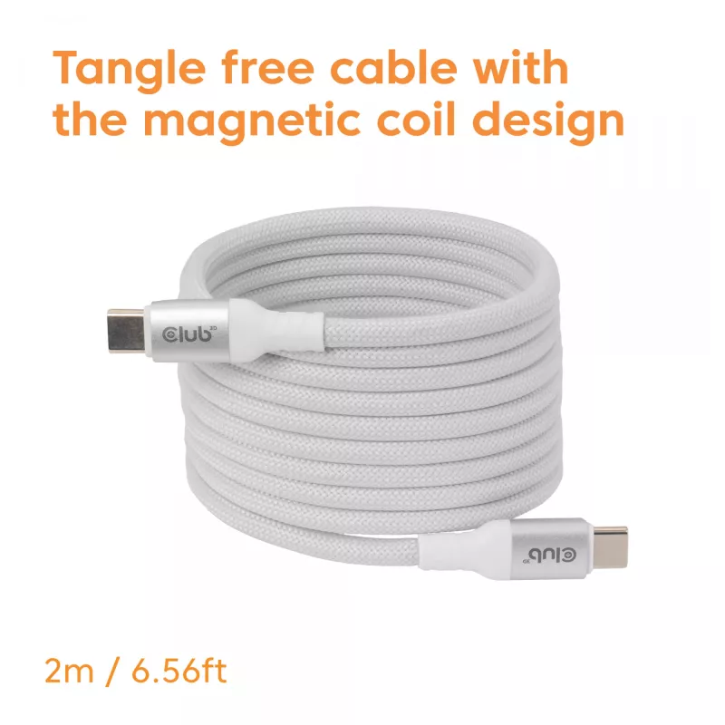 USB-C Magnetic-Coil-Kabel Club 3D CAC-3032 — weiß, Magnetspulen-Design für Laden und Datenübertragung