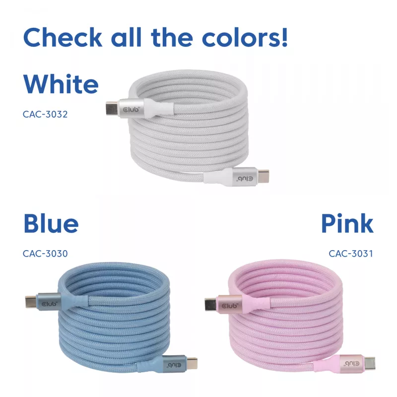 USB-C Magnetic-Coil-Kabel Club 3D CAC-3032 — weiß, Magnetspulen-Design für Laden und Datenübertragung