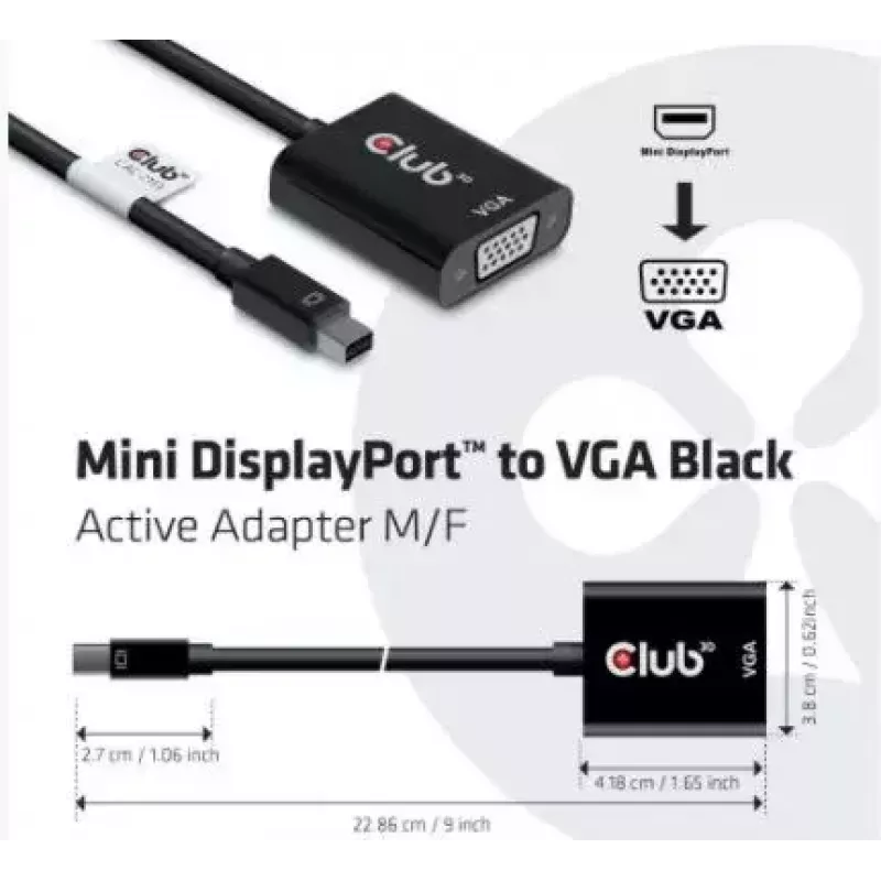 CLUB3D MiniDisplayPort™ auf VGA Schwarz Aktiver Adapter M/F