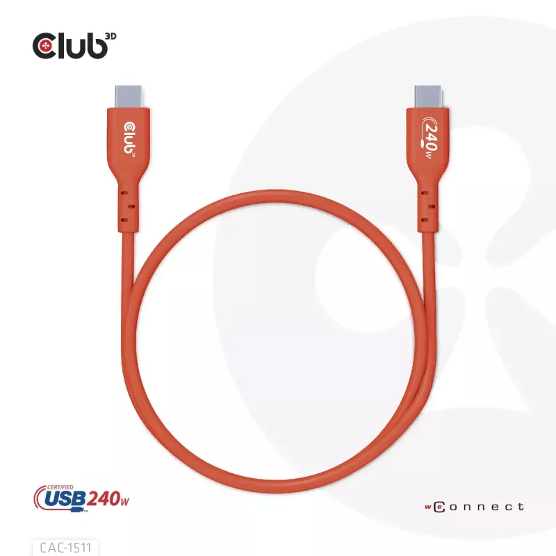 CLUB3D USB2 Typ-C bidirektionales USB-IF-zertifiziertes Kabel Daten 480 Mbit/s, PD 240W (48V/5A) EPR M/M 4m