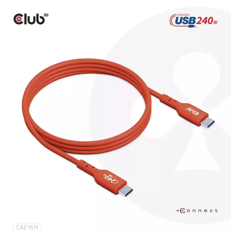 CLUB3D USB2 Typ-C bidirektionales USB-IF-zertifiziertes Kabel Daten 480 Mbit/s, PD 240W (48V/5A) EPR M/M 4m