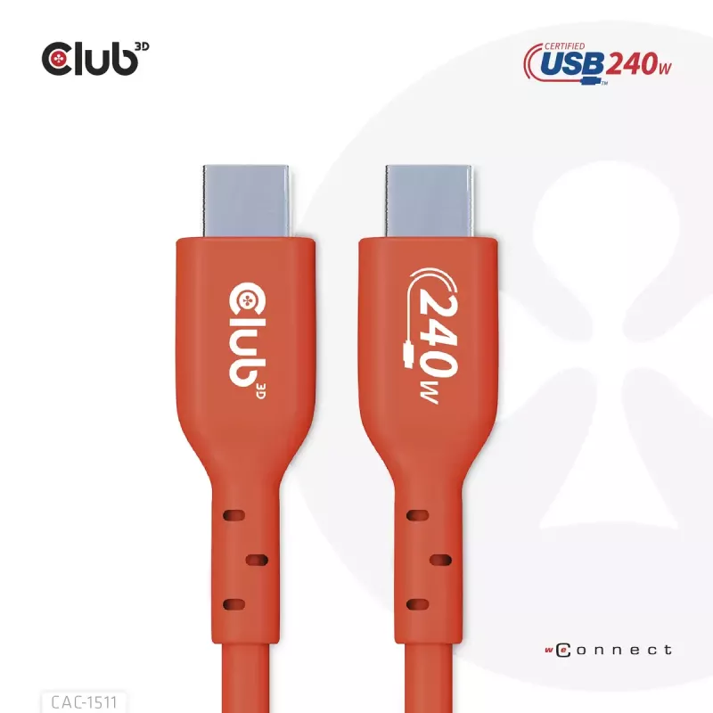 CLUB3D USB2 Typ-C bidirektionales USB-IF-zertifiziertes Kabel Daten 480 Mbit/s, PD 240W (48V/5A) EPR M/M 4m