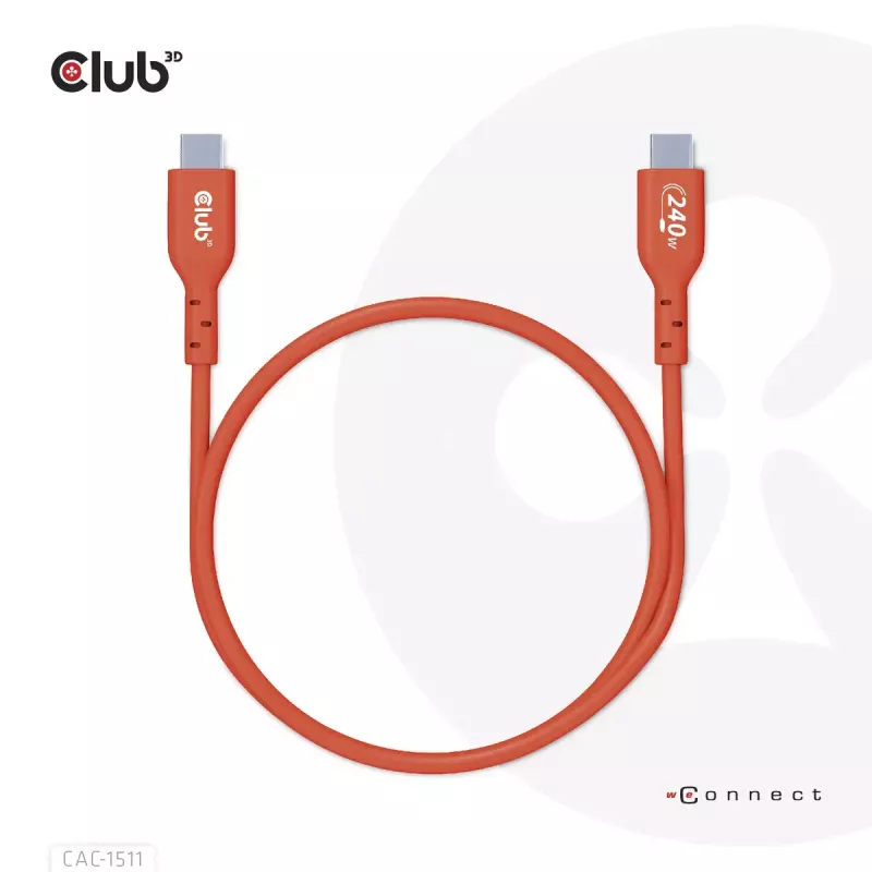 CLUB3D USB2 Typ-C bidirektionales USB-IF-zertifiziertes Kabel Daten 480 Mbit/s, PD 240W (48V/5A) EPR M/M 4m