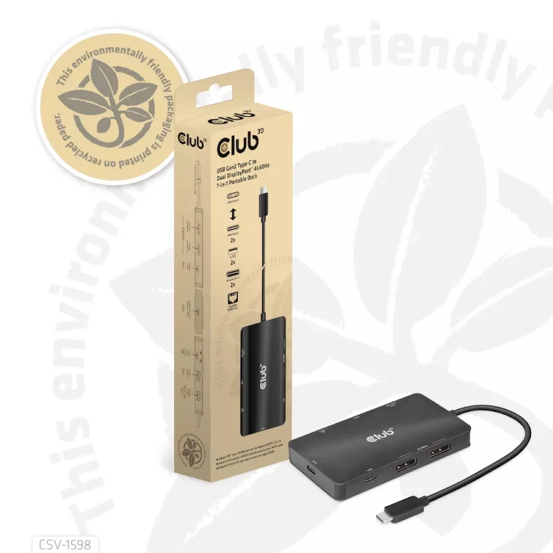 CLUB3D USB Gen2 Type-C to Dual DisplayPort 4k60Hz 7-in-1 HUB