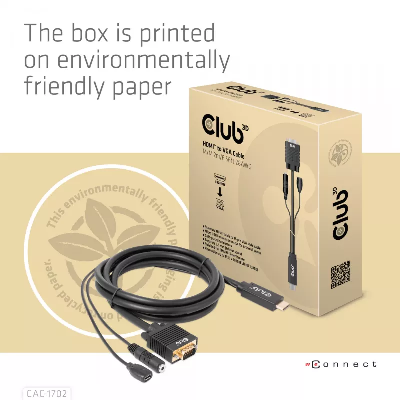 CLUB3D HDMI-zu-VGA-Kabel M/M 2m 28AWG