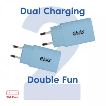 CLUB3D 2-Pack USB-C-Ladegerät 30 Watt Weiß, Innenbereich, AC, Blau