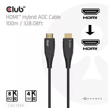 CLUB3D CAC-1394 Ultra High Speed AOC-Kabel 4K120Hz/8K60Hz Unidirektional M/M 100m