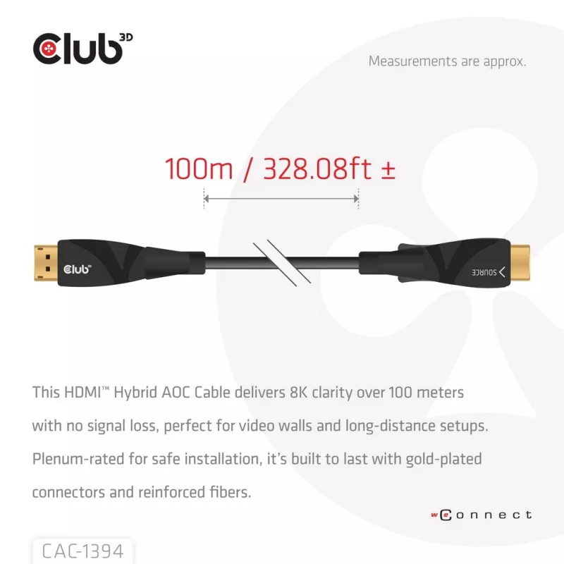 CLUB3D CAC-1394 Ultra High Speed AOC-Kabel 4K120Hz/8K60Hz Unidirektional M/M 100m