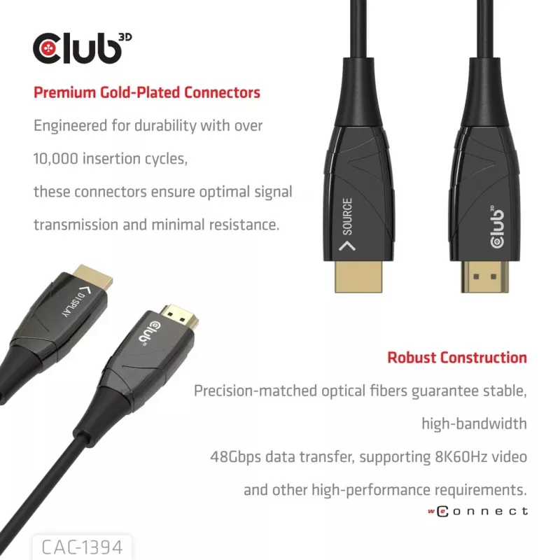 CLUB3D CAC-1394 Ultra High Speed AOC-Kabel 4K120Hz/8K60Hz Unidirektional M/M 100m