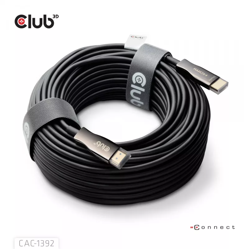 CLUB3D HDMI™ Hybrid AOC Kabel 8K60Hz/4K120Hz 30m / 98,42 ft, 30 m, HDMI Typ A (Standard), HDMI Typ A (Standard), 48 Gbit/s, Schwarz