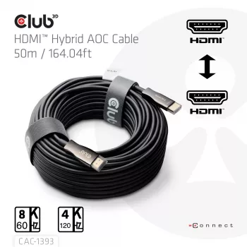 Club 3D HDMI Hybrid AOC Kabel 8K60Hz / 4K120Hz 50 m, HDMI Typ A Stecker–Stecker