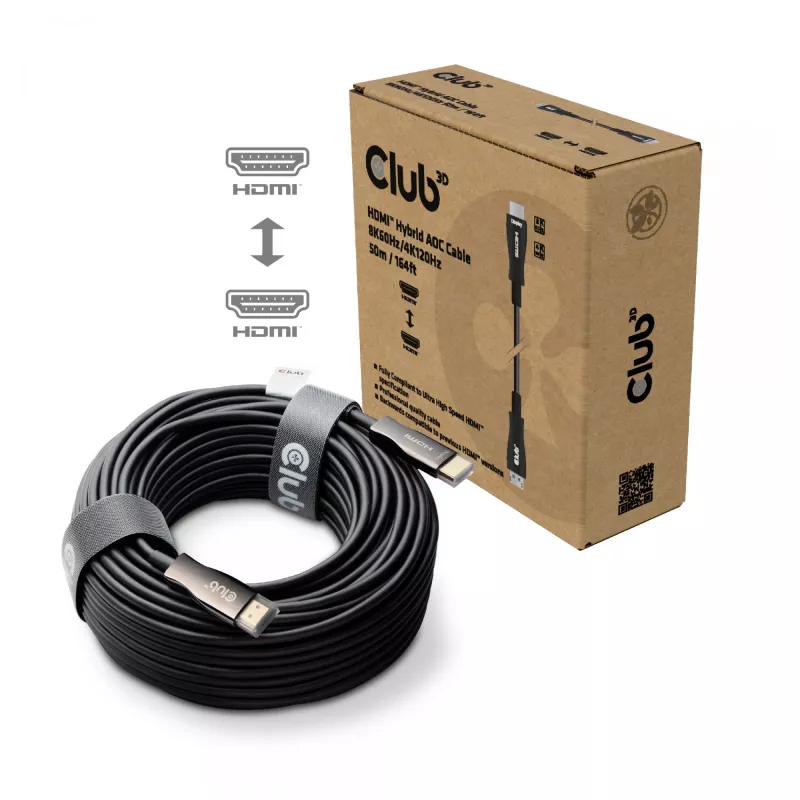 Club 3D HDMI Hybrid AOC Kabel 8K60Hz / 4K120Hz 50 m, HDMI Typ A Stecker–Stecker