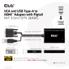 CLUB3D VGA- und USB-Typ-A-auf-HDMI-Adapter mit Pigtail M/F 0,6m/1,97ft 28AWG
