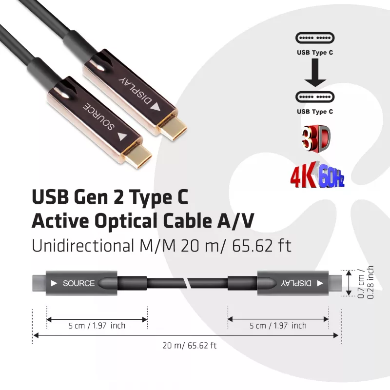 CLUB3D USB Gen 2 Type C Active Optical Kabel A/V Unidirektional M/M 20 m