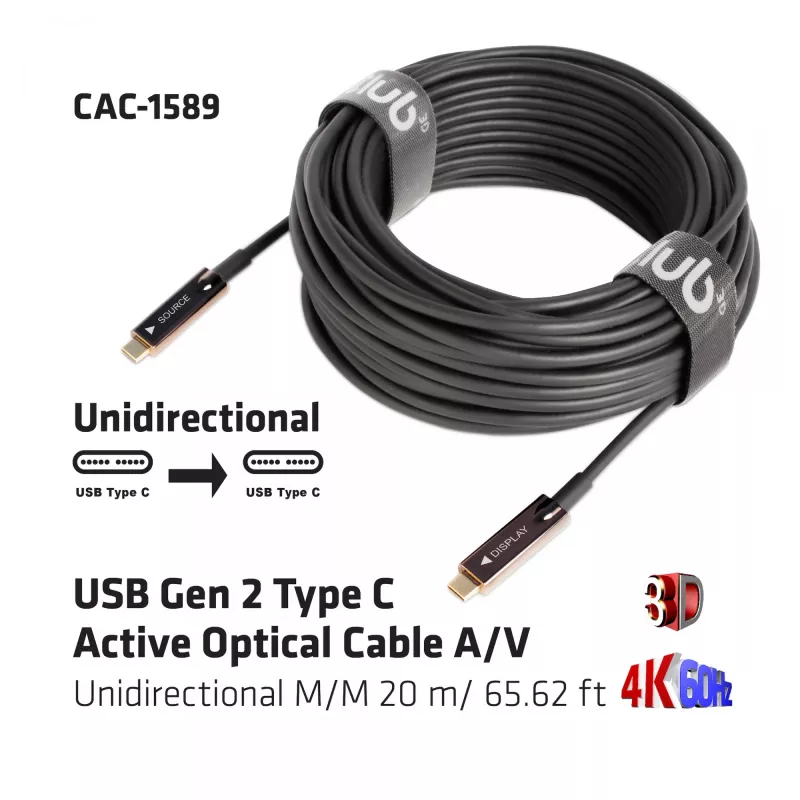 CLUB3D USB Gen 2 Type C Active Optical Kabel A/V Unidirektional M/M 20 m