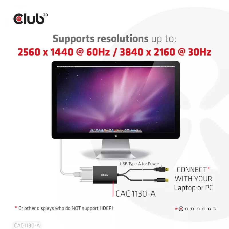CLUB3D Mini DisplayPort auf Dual Link DVI, HDCP OFF Version für Apple Cinema Displays Aktiver Adapter