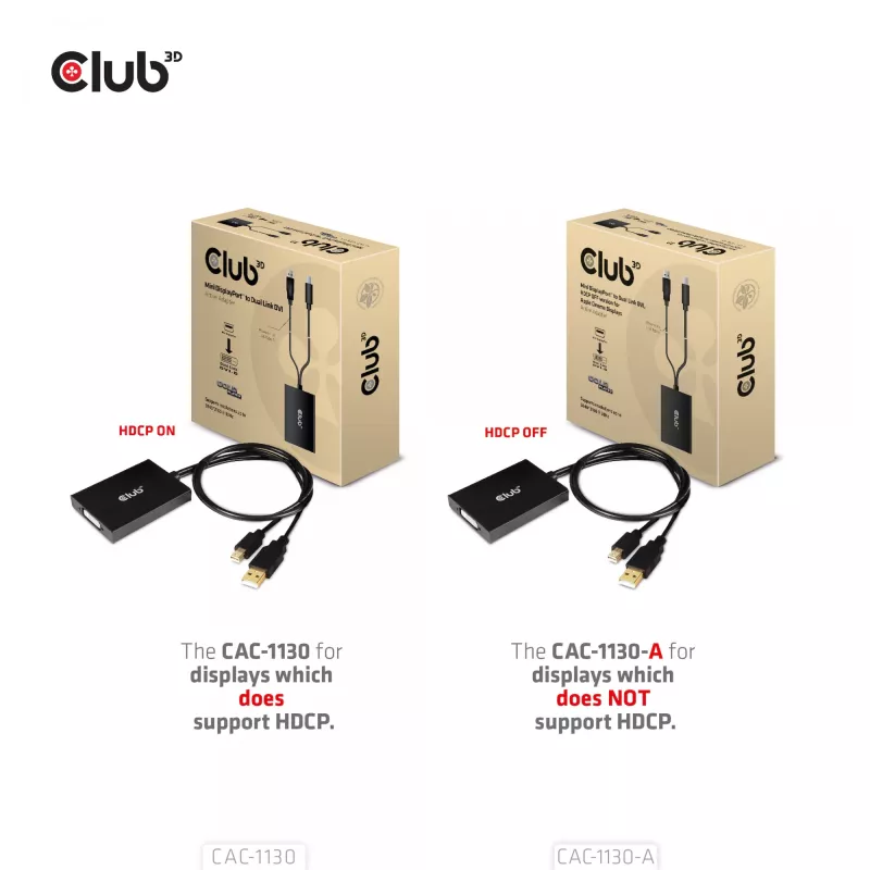 CLUB3D Mini DisplayPort auf Dual Link DVI, HDCP OFF Version für Apple Cinema Displays Aktiver Adapter