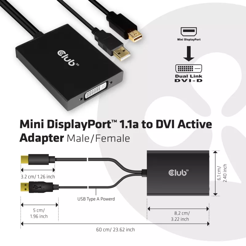 Aktiver Adapter MiniDisplayPort 1.2a auf Dual Link DVI-D CLUB3D CAC-1130