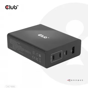 CLUB3D Reiseladegerät 132W GaN-Technologie, vier Ports USB Typ-A und -C, Power Delivery (PD) 3.0 Unterstützung