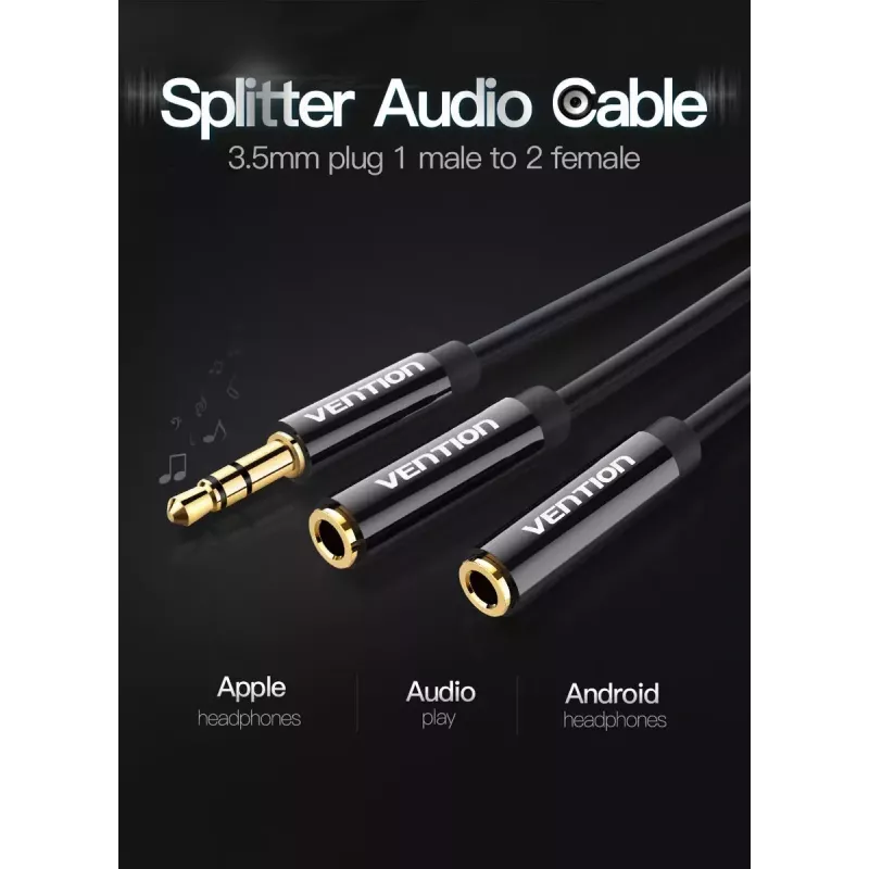 Vention 3,5mm Klinkenstecker auf 2x 3,5mm Klinkenbuchse Stereo-Splitterkabel 0,3m Schwarz ABS