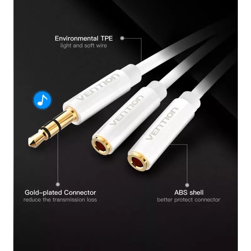 Vention 3,5mm Klinkenstecker auf 2x 3,5mm Klinkenbuchse Stereo-Splitterkabel 0,3m Schwarz ABS