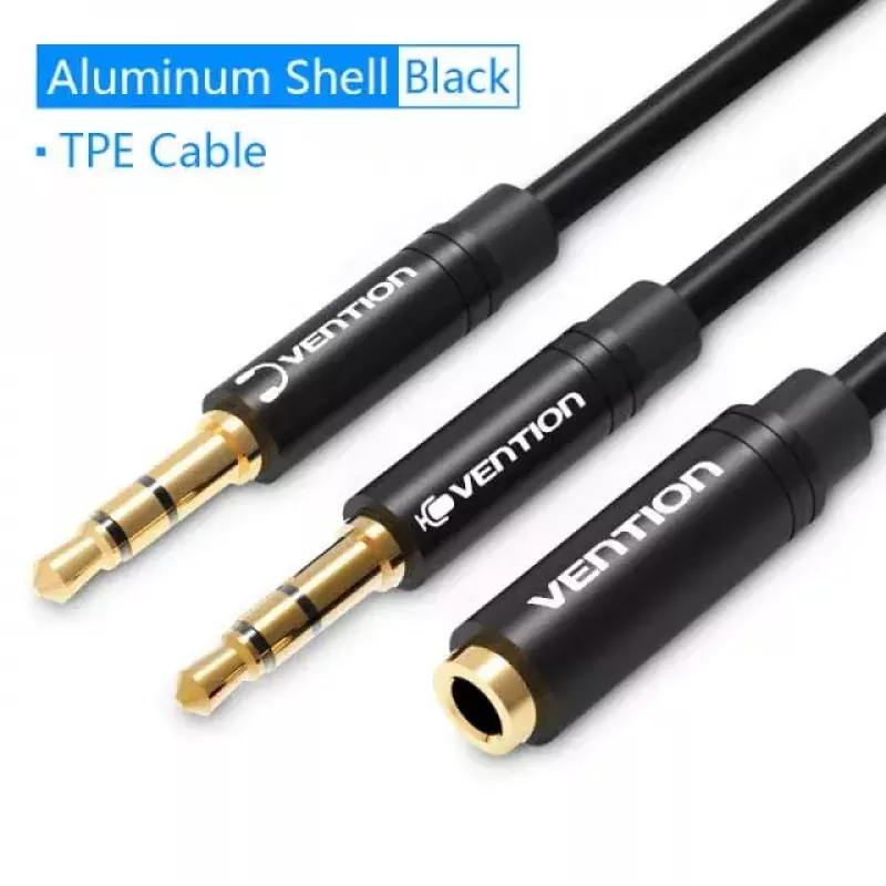 Audio-Adapterkabel Vention 2×3,5 mm Stecker auf 4‑polige 3,5 mm Buchse, 0,3 m, schwarz