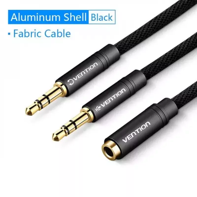 Audio-Adapterkabel Vention 2×3,5 mm Stecker auf 4‑polige 3,5 mm Buchse, 0,3 m, schwarz