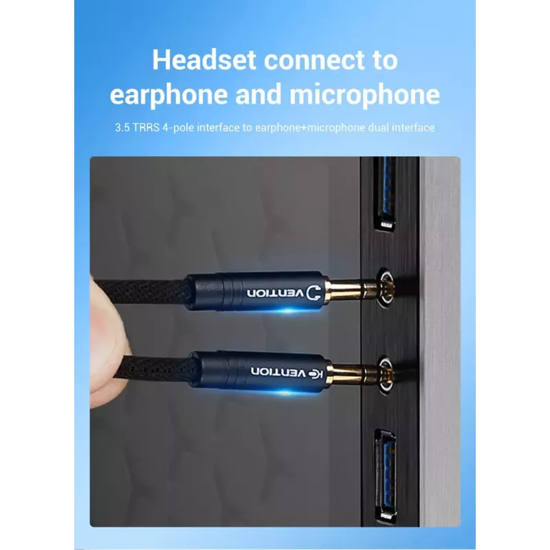 Audio-Adapterkabel Vention 2×3,5 mm Stecker auf 4‑polige 3,5 mm Buchse, 0,3 m, schwarz