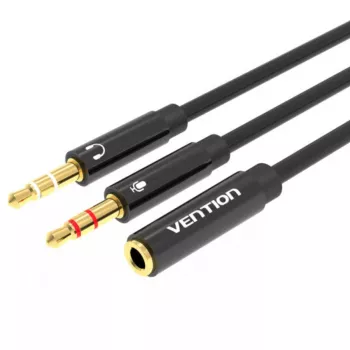 Audio-Adapterkabel Vention 2×3,5 mm Stecker auf 4‑polige 3,5 mm Buchse, 0,3 m, schwarz