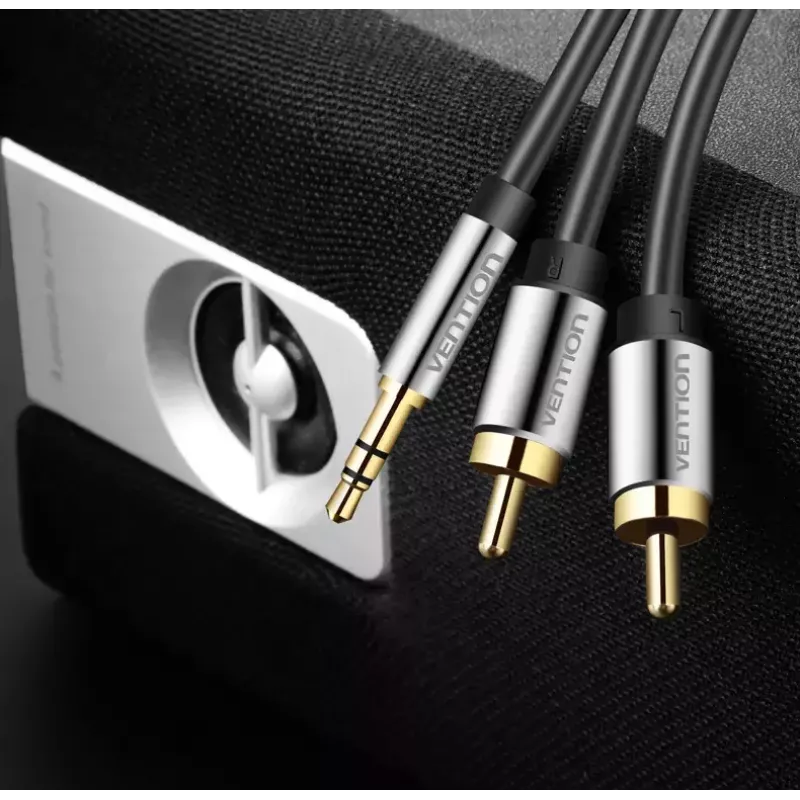 Audiokabel Vention 3,5 mm TRRS (Stecker) auf 2×RCA (Stecker), 2 m, schwarz