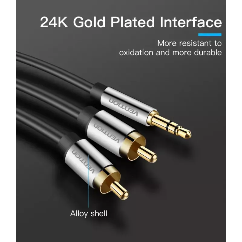 Audiokabel Vention 3,5 mm TRRS (Stecker) auf 2×RCA (Stecker), 2 m, schwarz