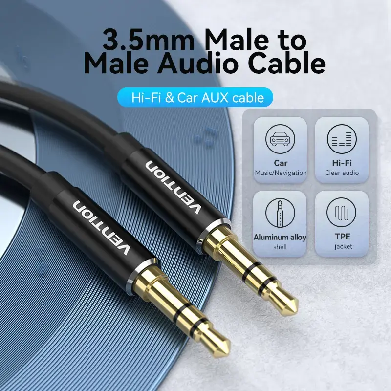 Vention 3,5-mm-Audiokabel, Stecker auf Stecker, 0,5 m, schwarz, Aluminiumlegierung