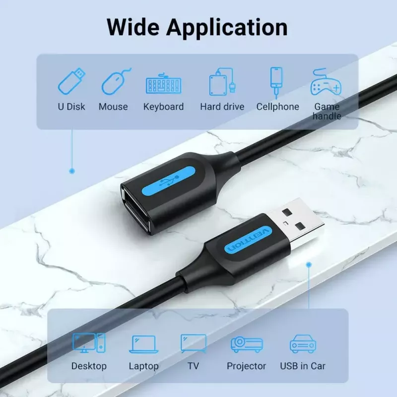 Vention USB 2.0 A Male to A Female Extension Kabel 2M Schwarz PVC