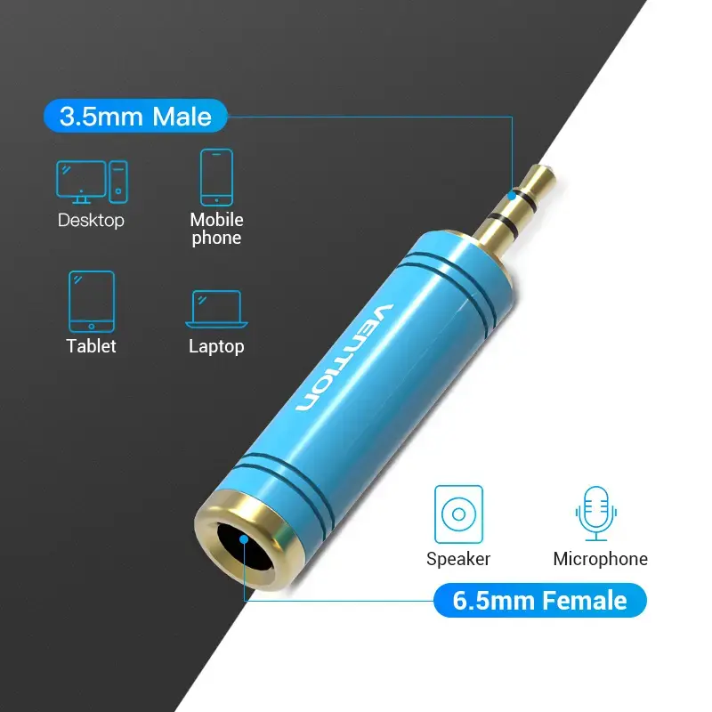 Vention 3,5-mm-Klinkenstecker auf 6,5-mm-Klinkenbuchse Audio-Adapter, blau, Metallausführung