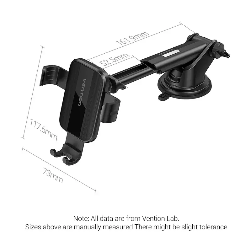 Kfz-Halterung Vention KCOB0 — selbstklemmende Saugnapfhalterung, Klemmenhalterung für Smartphones, schwarz, Breite 73 mm, Höhe 117,6 mm