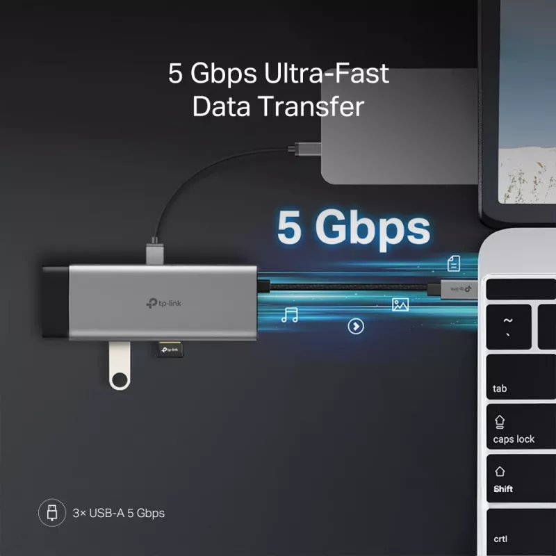 USB-Typ-C-Hub TP-Link UH7021C — HDMI, USB 3.2 Gen1, USB 2.0, SD/microSD, 5000 Mbit/s, Aluminium Schwarz