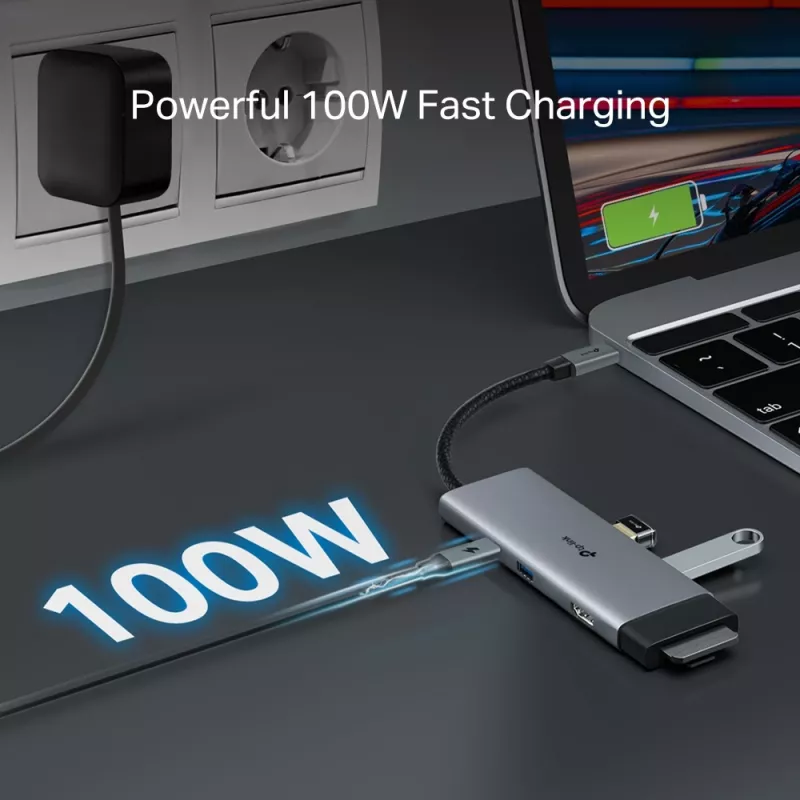 USB-Typ-C-Hub TP-Link UH7021C — HDMI, USB 3.2 Gen1, USB 2.0, SD/microSD, 5000 Mbit/s, Aluminium Schwarz