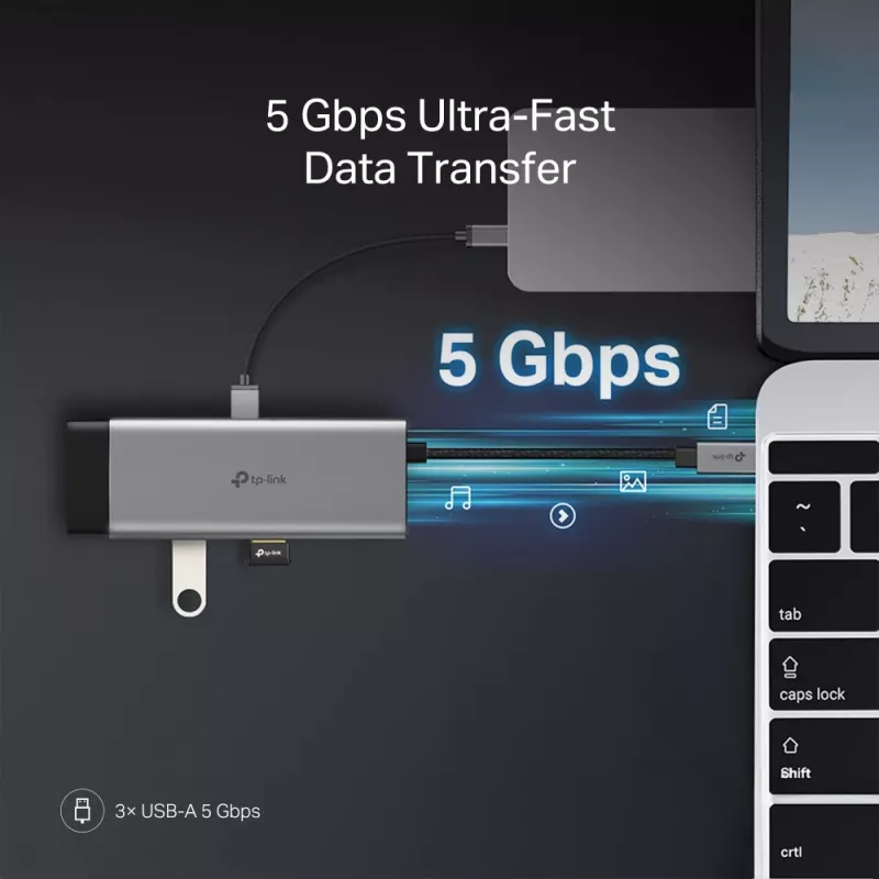 USB-Typ-C-Hub TP-Link UH7021C — HDMI, USB 3.2 Gen1, USB 2.0, SD/microSD, 5000 Mbit/s, Aluminium Schwarz