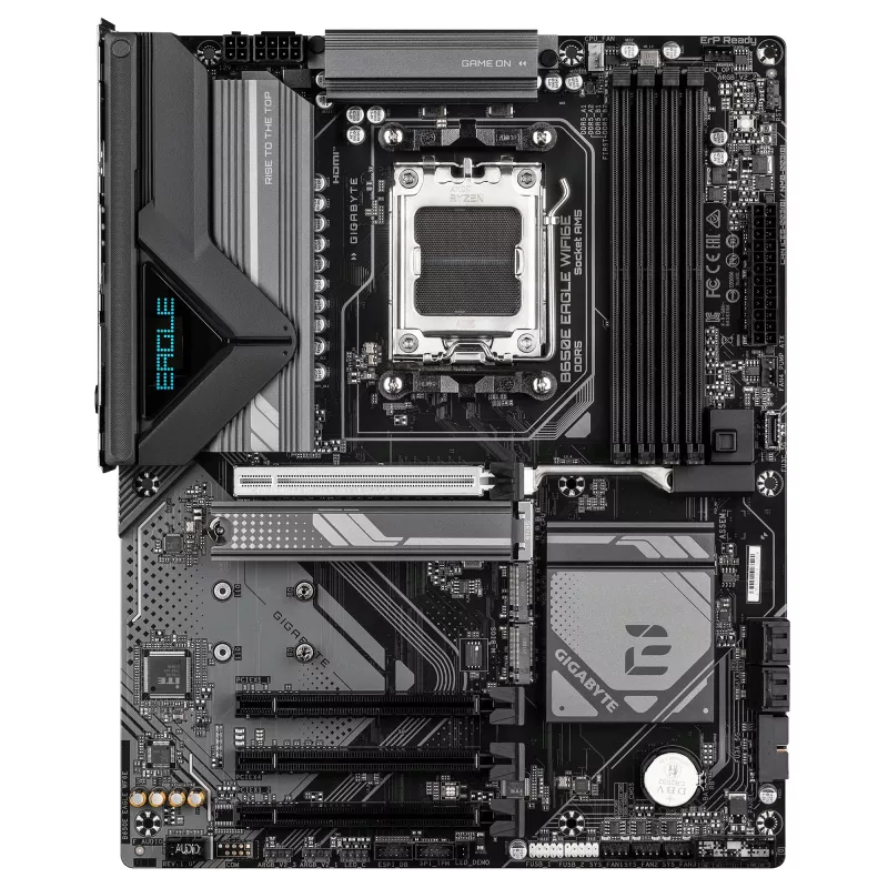 GIGABYTE B650E EAGLE WIFI6E Mainboard - AMD Ryzen 9000 Series CPUs, 8+2+2 Phasen VRM, bis zu 8200MHz DDR5 (OC), 1xPCIe 5.0 + 2xPCIe 4.0 M.2, 2.5GbE LAN, WIFI 6E, USB 3.2 Gen 2